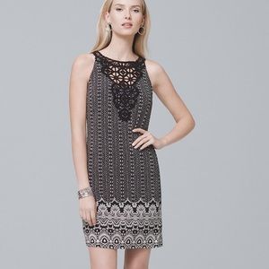 White House Black Market Crochet-Neck Printed Knit Shift Dress size Medium